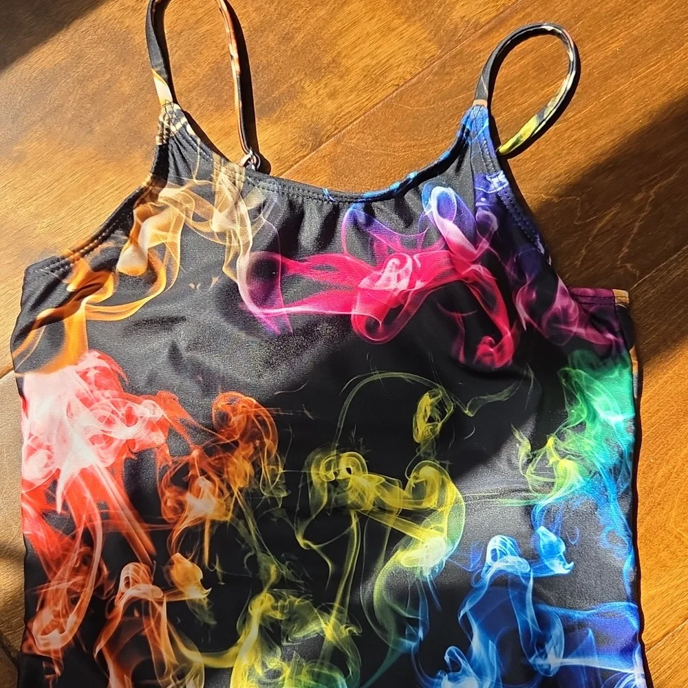 Aideaone Colorful Blue Smoke Pattern Athletic Gymnastics Girls Size XXL Leotard